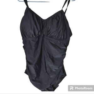 AQUA EVE • Black Tummy Control Bathing Suit - Retro Scalloped Top • Size 20W